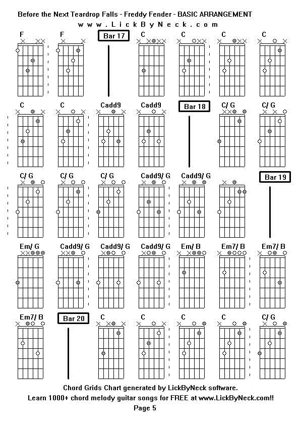 Chord Grids Chart of chord melody fingerstyle guitar song-Before the Next Teardrop Falls - Freddy Fender - BASIC ARRANGEMENT,generated by LickByNeck software.